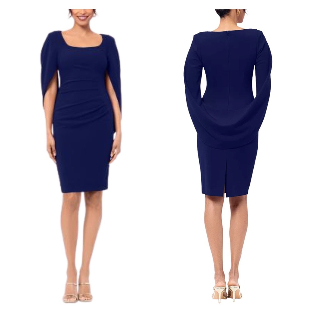 AQUA Scuba Crepe‎ Cape Dress Womens 4 Navy Blue Formal Event Party Hostess NWT